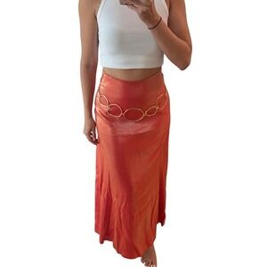Vintage Orange Maxi Skirt Party Cocktail Evening Special‎ Occasion